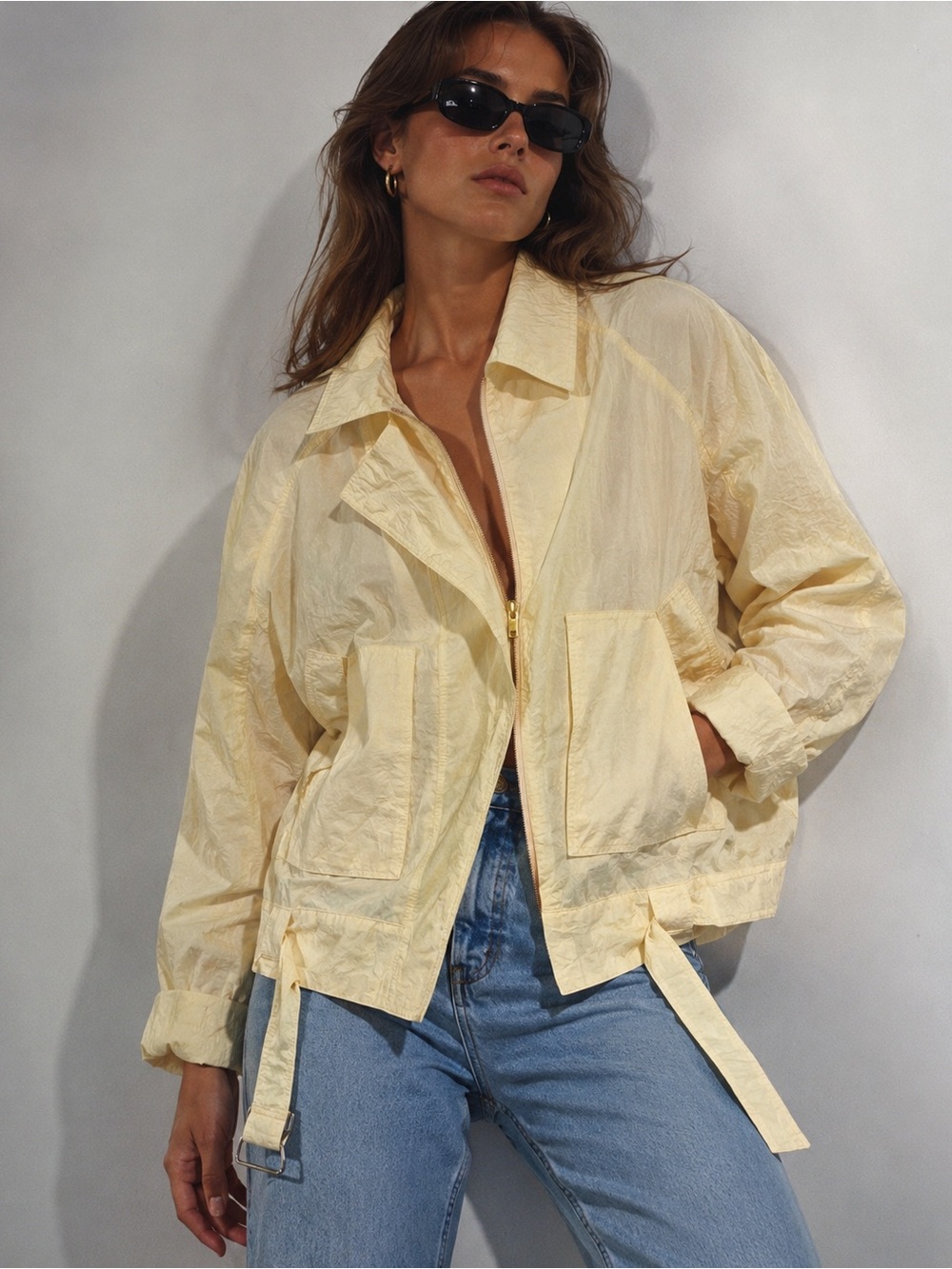 Vintage 80s G. PELLINI Butter Yellow Nylon Aviator Jacket Dolman S